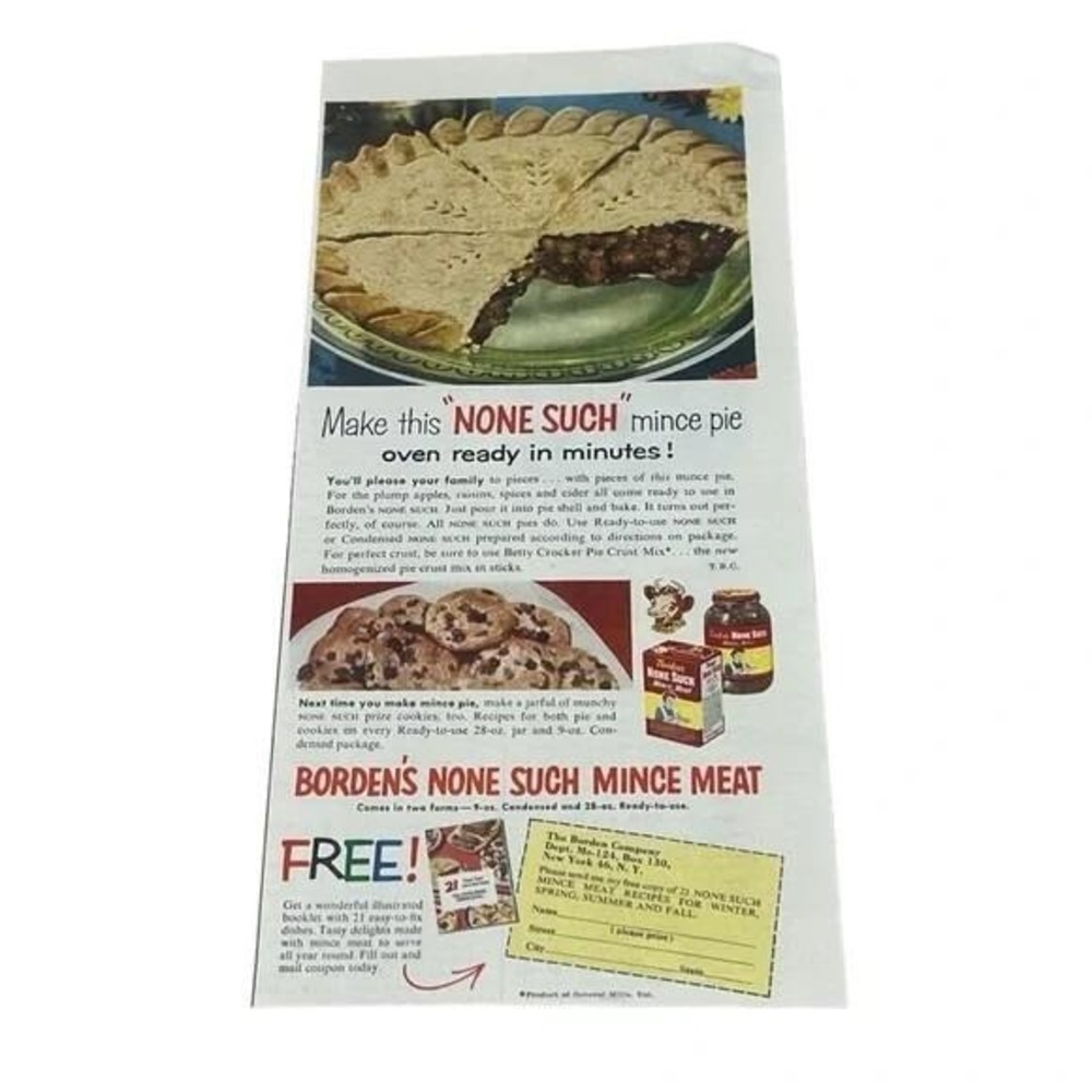 1954 Bordens None Such Mince Meat Original Vintage Print Ad